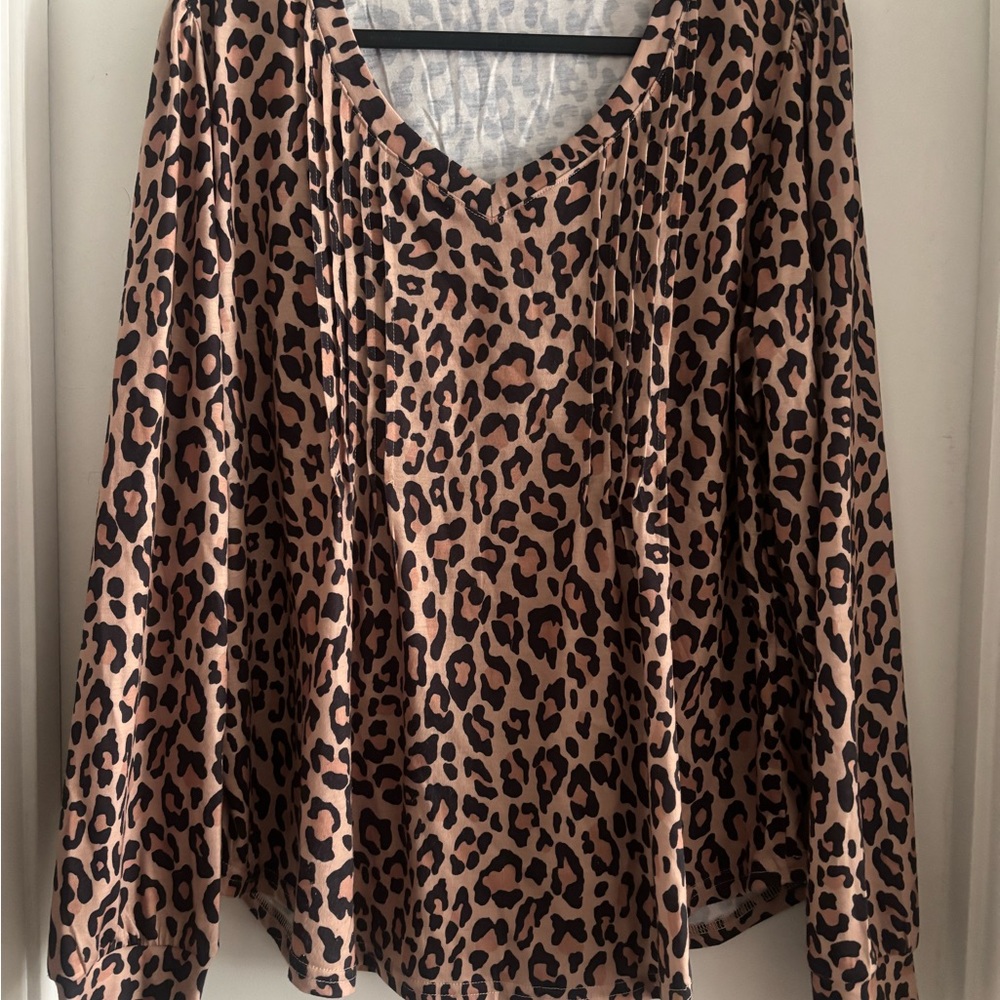 Leopard Print V-Neck Women's Top in Brown and Black